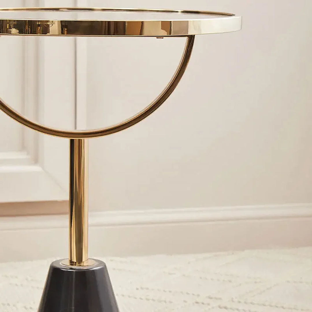 Modern Black & Gold Side Table with Metal Base and Marble-Style MDF Top