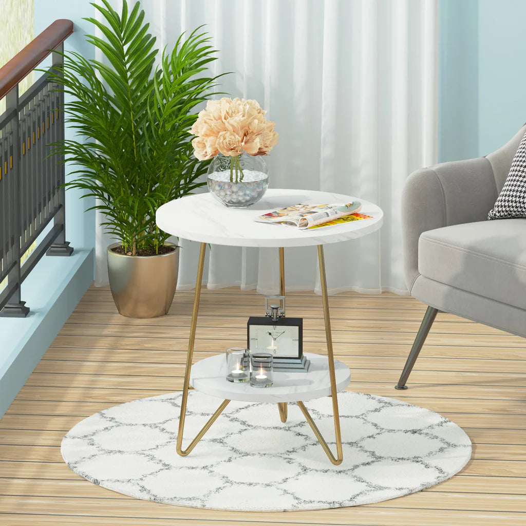 2-Tier Little Tree Faux Marble End Table