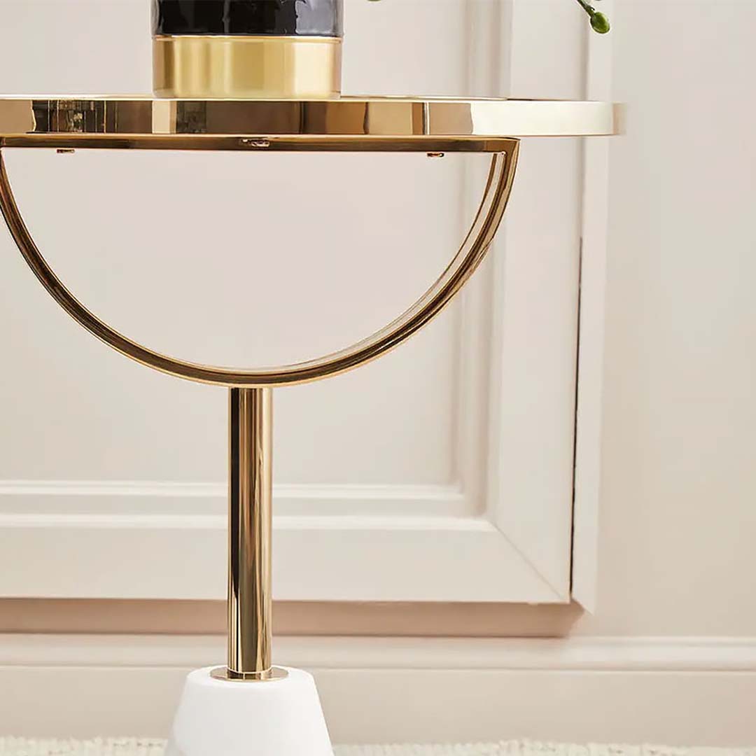 Modern Black & Gold Side Table with Metal Base and Marble-Style MDF Top