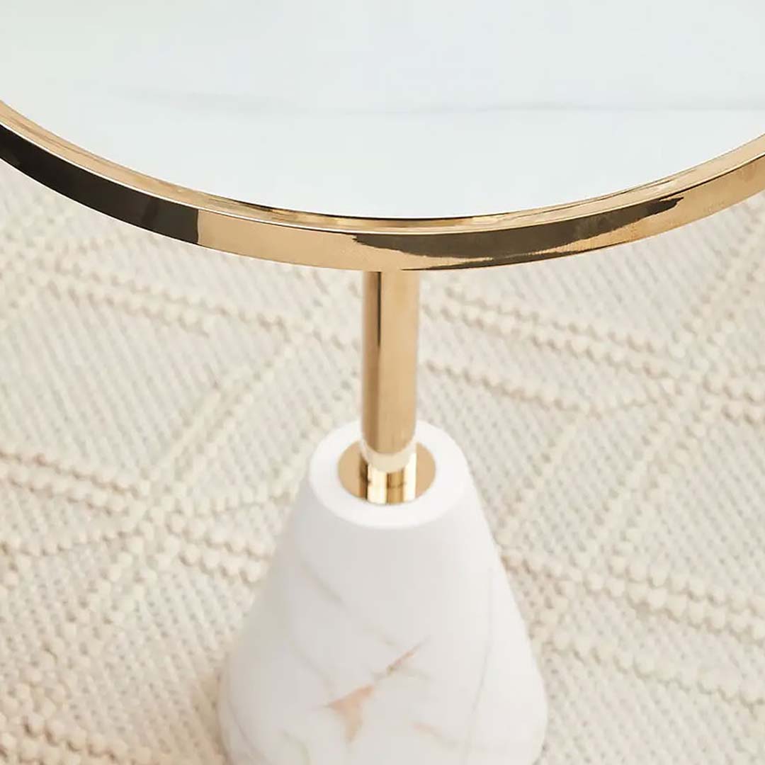 Modern Black & Gold Side Table with Metal Base and Marble-Style MDF Top