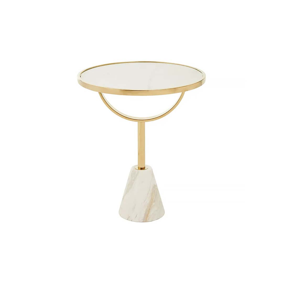 Modern Black & Gold Side Table with Metal Base and Marble-Style MDF Top