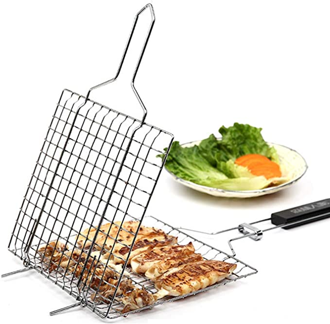 Stainless Steel BBQ Grill Basket with Handle – Non-Stick Grilling Tool for Fish, Vegetables & Meat