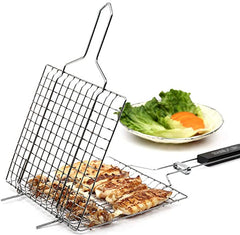 Stainless Steel BBQ Grill Basket with Handle – Non-Stick Grilling Tool for Fish, Vegetables & Meat