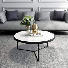 Round Nesting Table from Marble-Style Top and Metal, Modern Space-Saving Compact Side Coffee Table