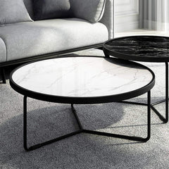 Round Nesting Table from Marble-Style Top and Metal, Modern Space-Saving Compact Side Coffee Table