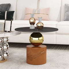 Stylish Stainless Steel Coffee Table with Gold Sphere Design - Luxury Accent for Living Rooms