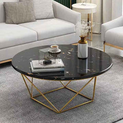 Stylish Gold Finish Center Table with Marble-Style Top