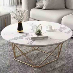 Stylish Gold Finish Center Table with Marble-Style Top