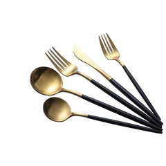 Modern Gold and Black Cutlery Set – Luxury Stainless Steel Flatware for 6 People - 24 Piece Set