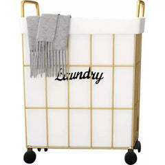 Rolling Laundry Sorter Cart with Wood Top Extra Large Capacity Clothes Hamper