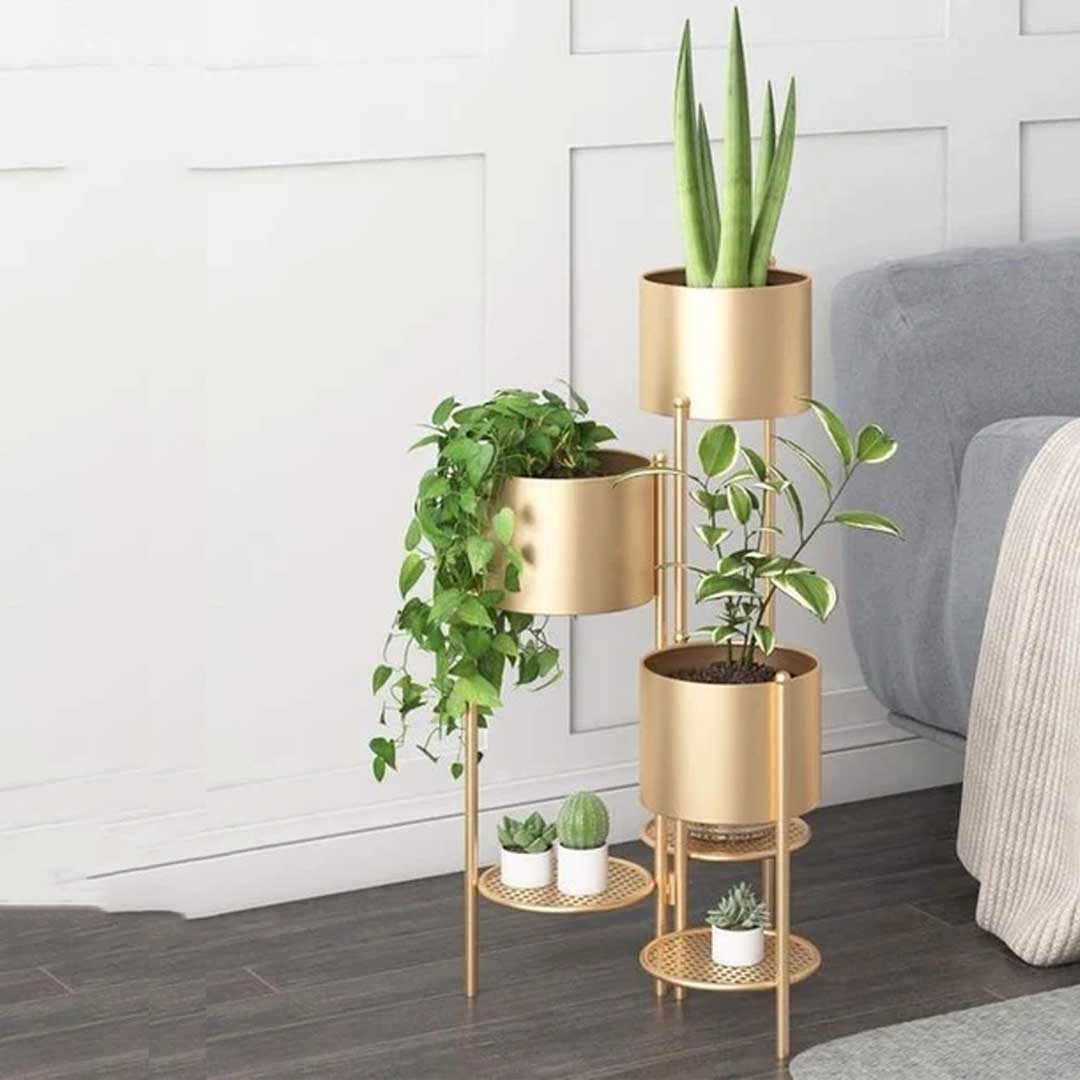 Modern 6-Tier Gold Metal Plant Stand - Indoor Decorative Flower Pot Holder