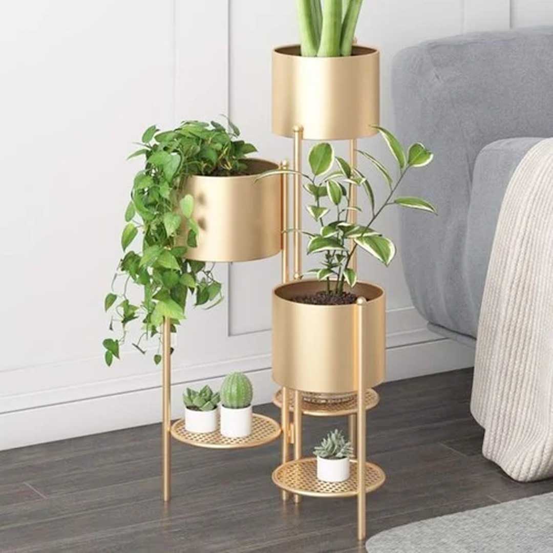 Modern 6-Tier Gold Metal Plant Stand - Indoor Decorative Flower Pot Holder