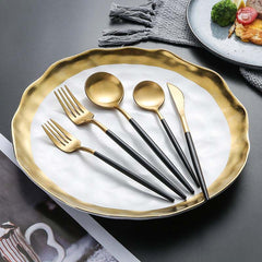 Modern Gold and Black Cutlery Set – Luxury Stainless Steel Flatware for 6 People - 24 Piece Set