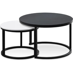 Modern Round Nesting Coffee Table Set Metal Frame for Living Room White and Black