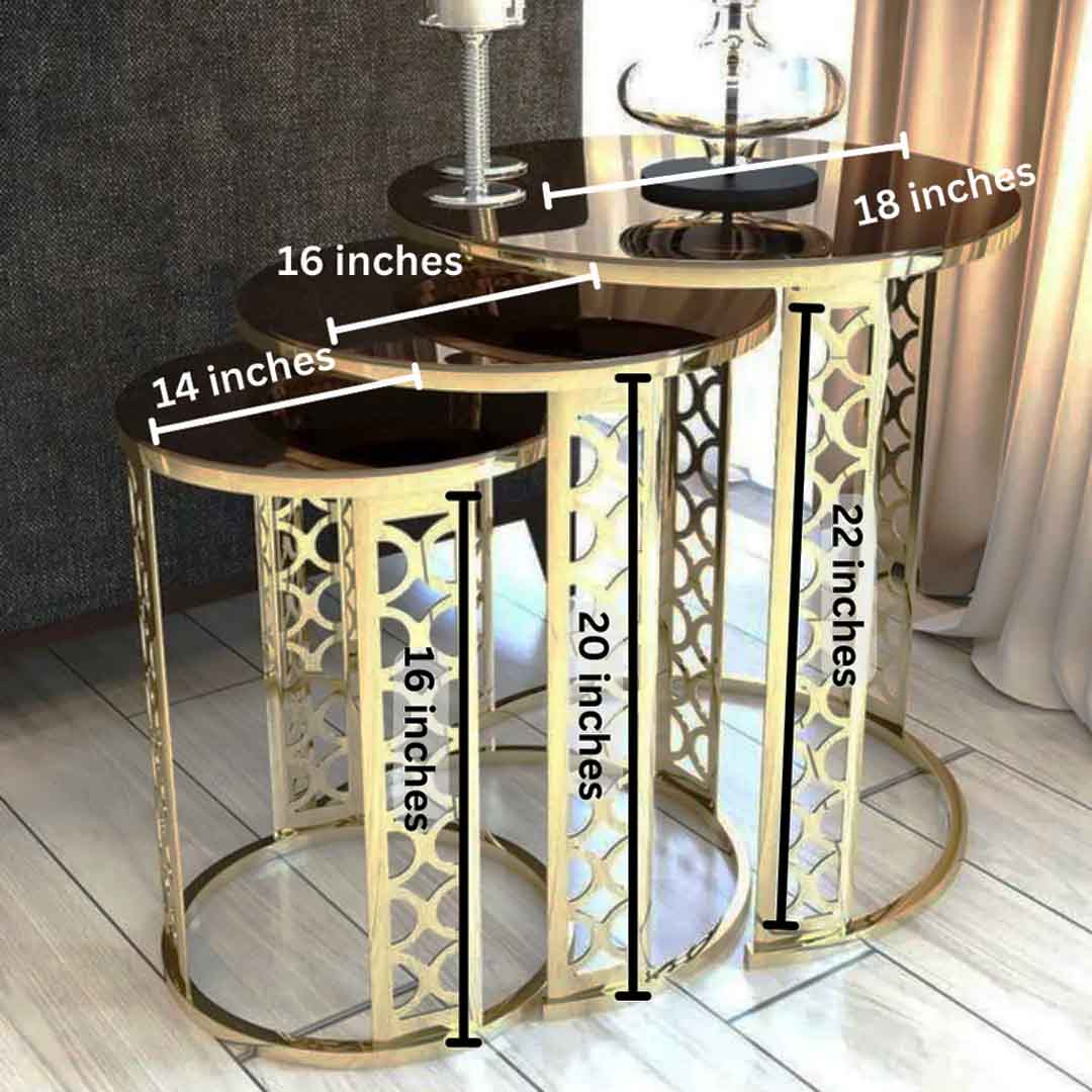 Stylish Table with Gold Plated and Bronze Mirror Top - Luxury Nesting Table