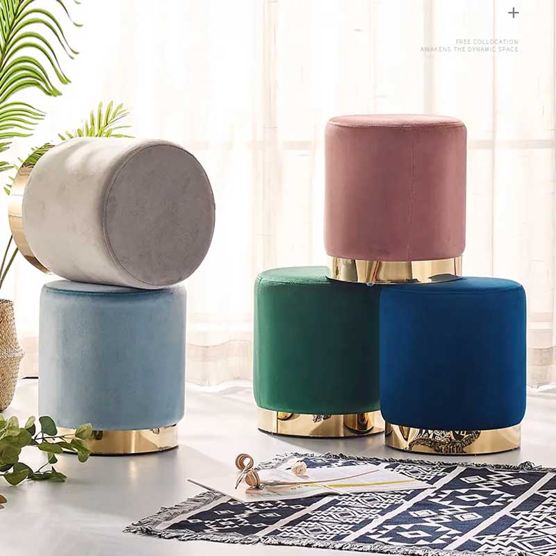 Modern Velvet Ottoman Stool with Gold Base - Multi-Color Accent Seating