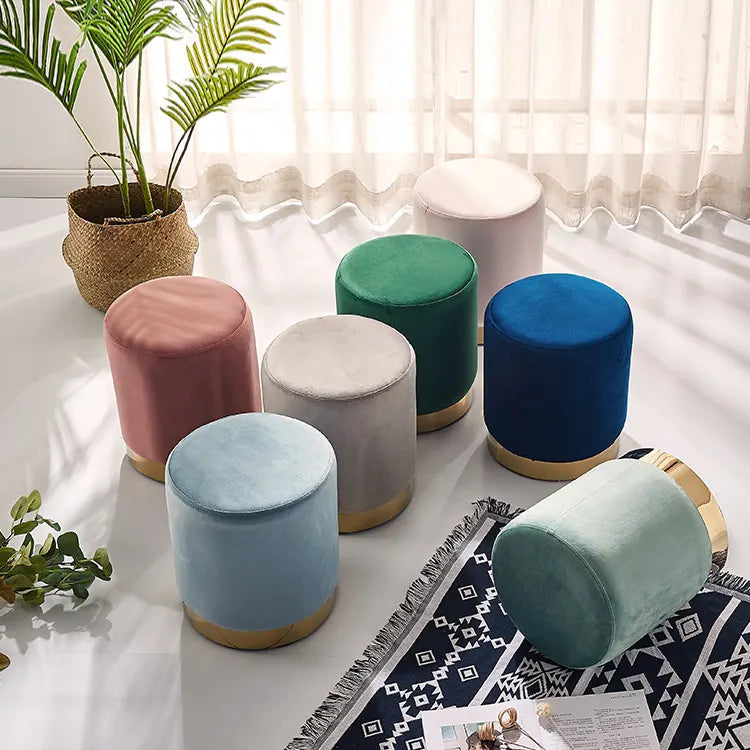 Modern Velvet Ottoman Stool with Gold Base - Multi-Color Accent Seating