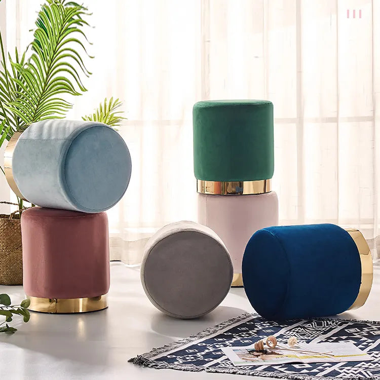 Modern Velvet Ottoman Stool with Gold Base - Multi-Color Accent Seating