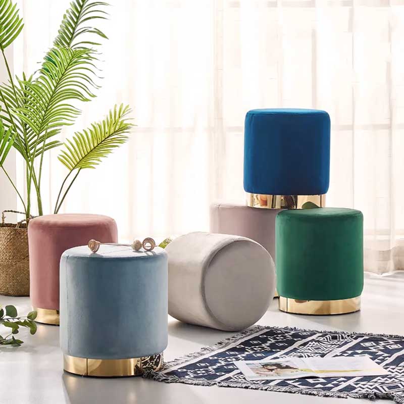 Modern Velvet Ottoman Stool with Gold Base - Multi-Color Accent Seating